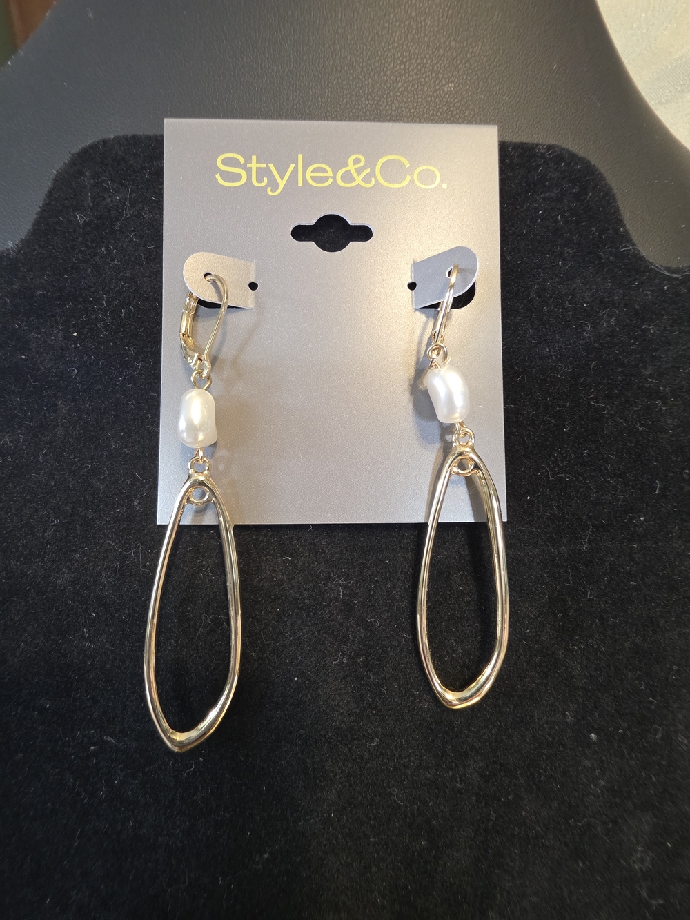 #302 Style & Co. Gold Teardrop Pearl Dangle Earrings